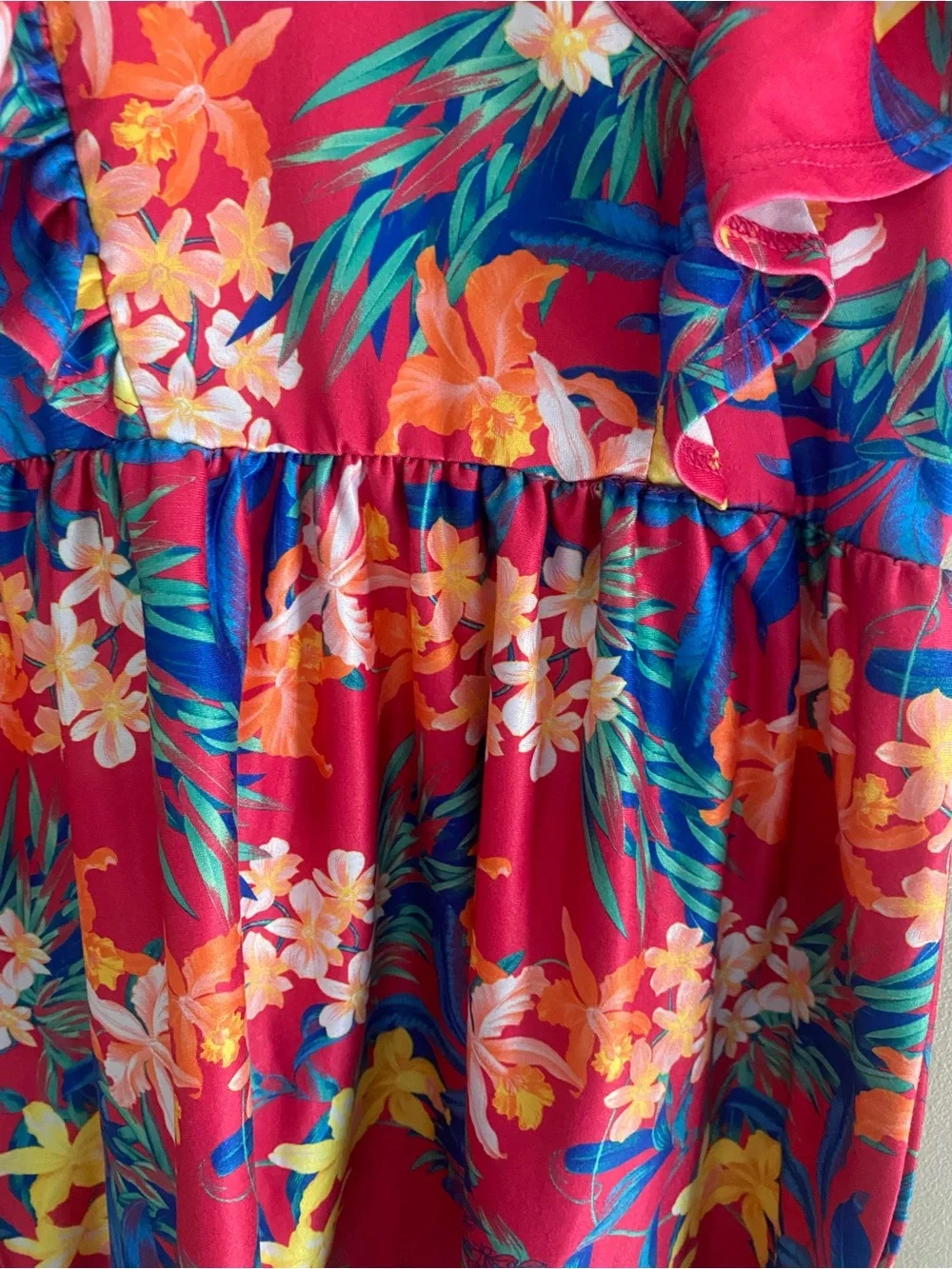 Tommy Bahama Red Floral V-Neck Flutter Sleeve‎ Casual Dress